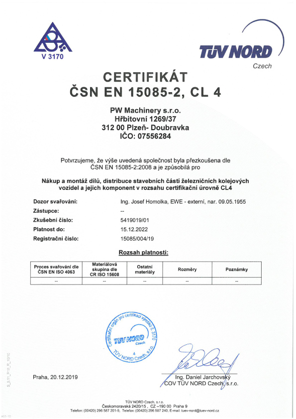PW Machinery_ČSN EN 15085-2_CL4_CZ