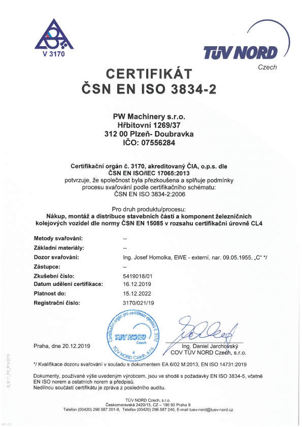 PW Machinery_ČSN EN ISO 3834-2 CZ